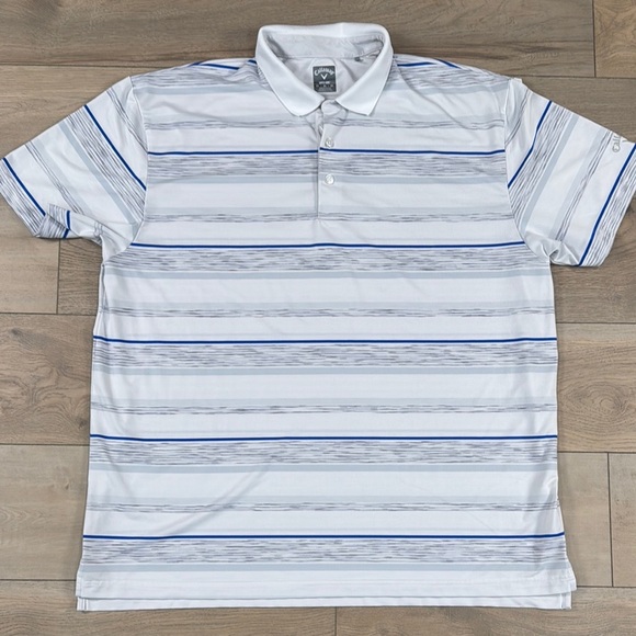 Callaway Men's Space Dye Stripe White and Blue Golf Polo Shirt Opti Dri - Picture 4 of 13